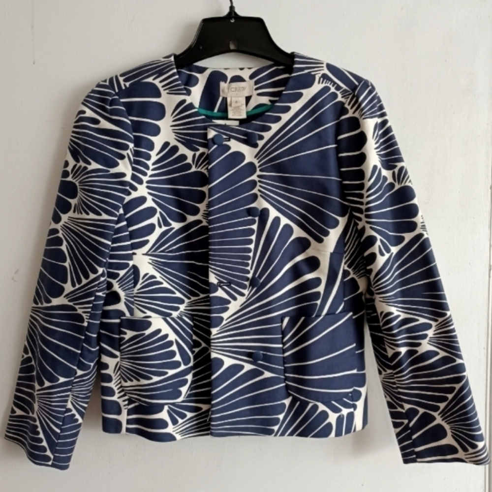 NWT RARE! J.crew Fanfare Stretch Nautical Cropped Blazer; Navy & off white sz 4